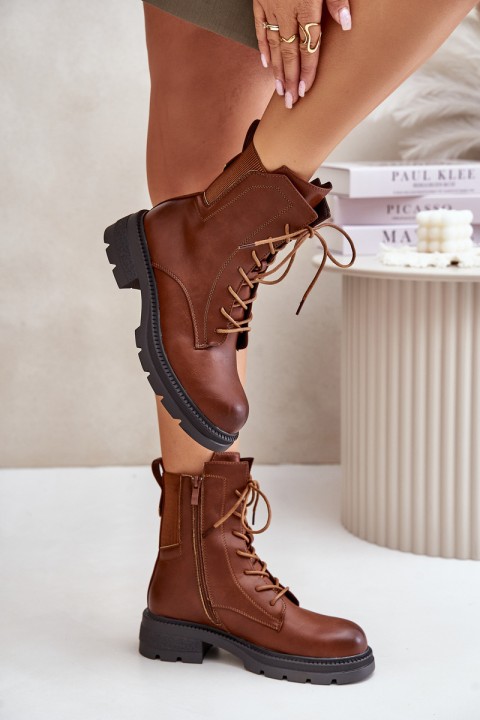 Insulated ankle boots workers with zipper brown Leairae