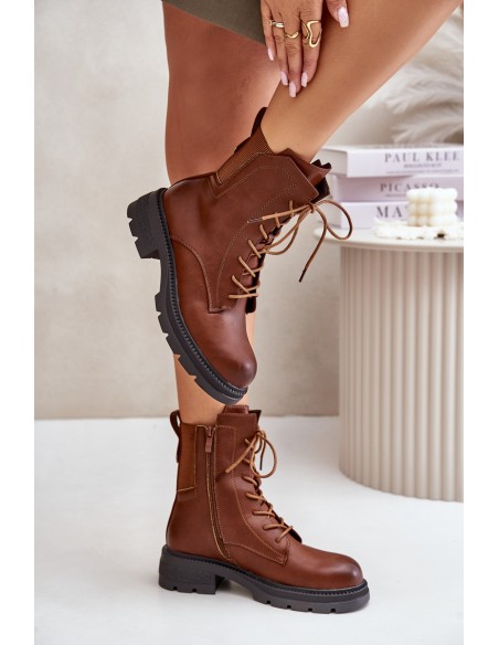 Insulated ankle boots workers with zipper brown Leairae