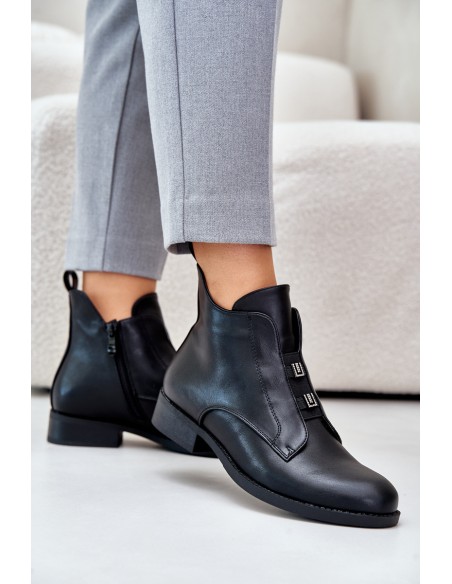 Insulated Women's Boots on Flat Heel Made of Eco Leather Black S.Barski HY42-716