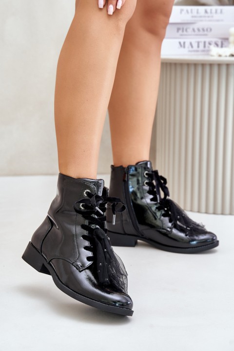 Lacquered insulated ankle boots with zipper S.Barski HY42-991 black