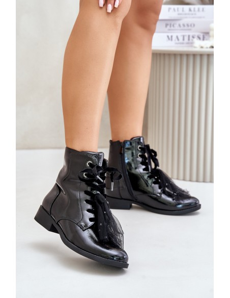 Lacquered insulated ankle boots with zipper S.Barski HY42-991 black
