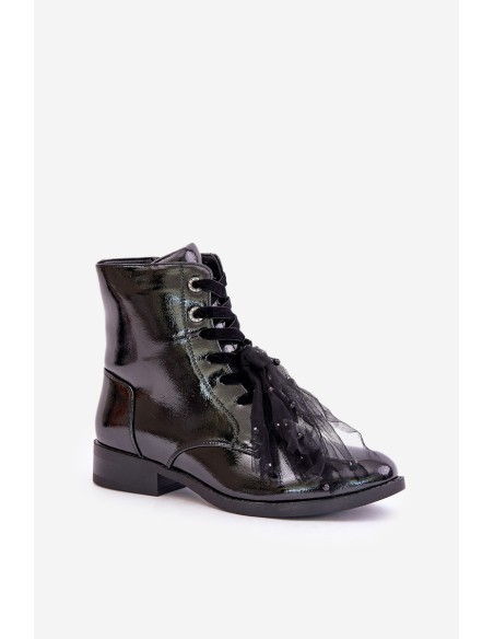 Lacquered insulated ankle boots with zipper S.Barski HY42-991 black