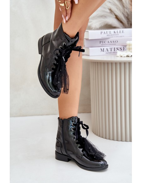 Lacquered insulated ankle boots with zipper S.Barski HY42-991 black