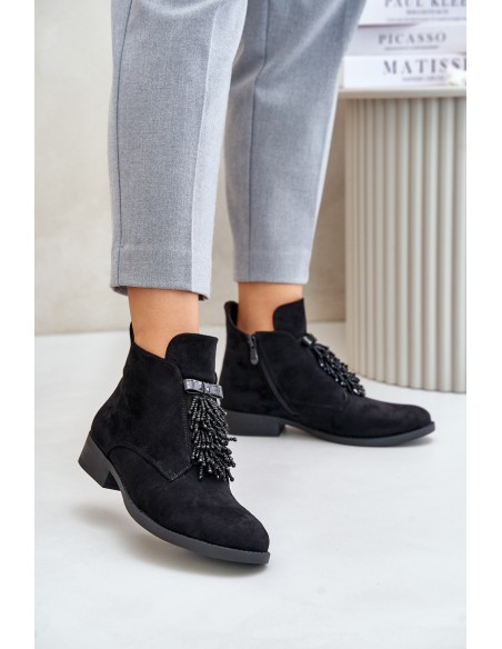 Warm Low Boots With Decoration On Zipper Black S.Barski HY42-715