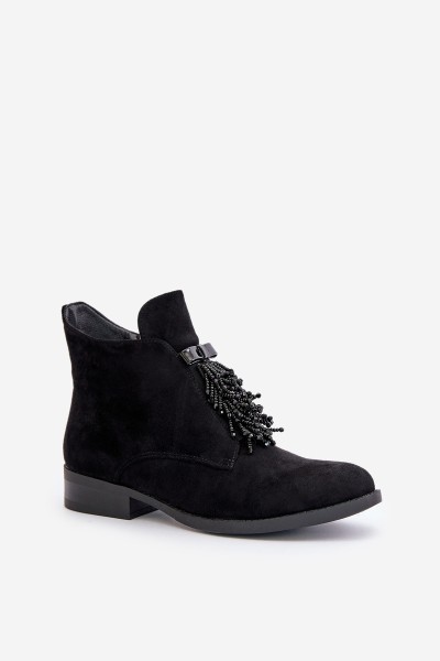 Warm Low Boots With Decoration On Zipper Black S.Barski HY42-715 2