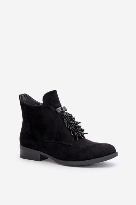 Warm Low Boots With Decoration On Zipper Black S.Barski HY42-715
