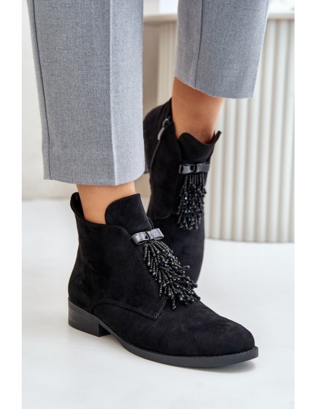 Warm Low Boots With Decoration On Zipper Black S.Barski HY42-715