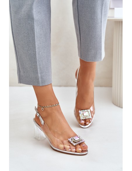 Transparent Sandals With Brooch On The Heel MR42-031 Silver
