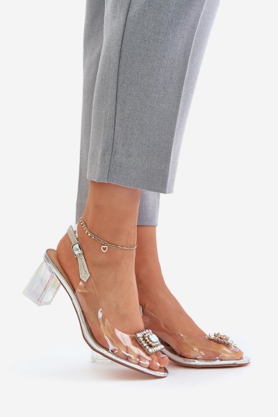 Transparent Sandals With Brooch On The Heel MR42-031 Silver 2