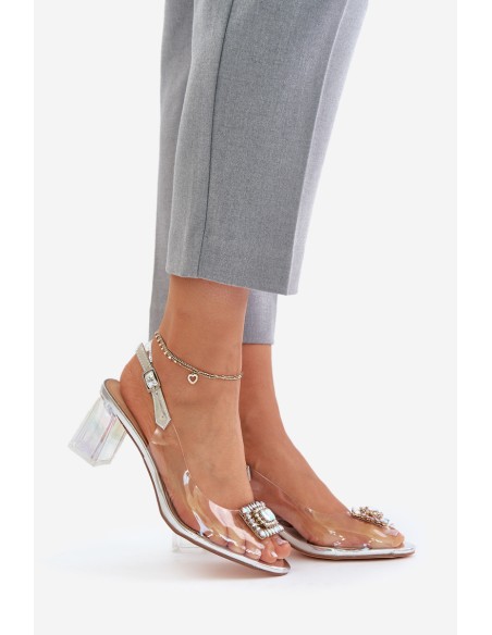Transparent Sandals With Brooch On The Heel MR42-031 Silver