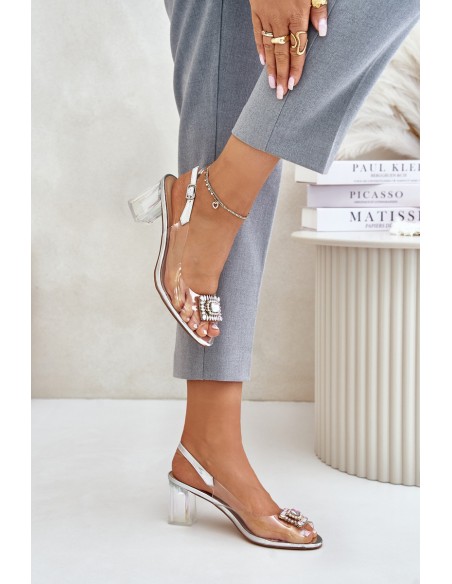 Transparent Sandals With Brooch On The Heel MR42-031 Silver