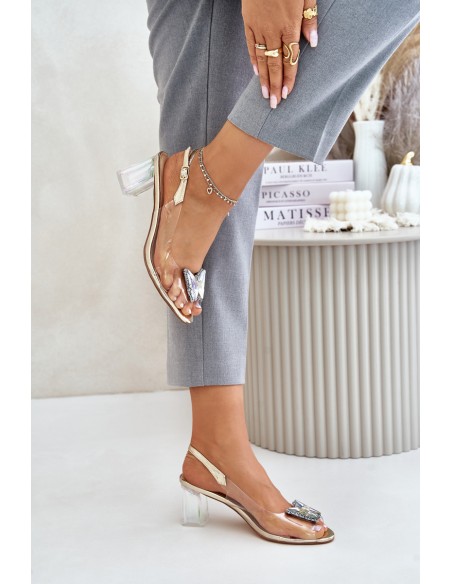 Transparent Sandals With Butterfly On Heel D&A MR42-326 Golden