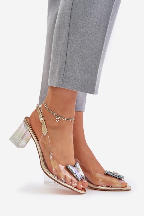 Transparent Sandals With Butterfly On Heel D&A MR42-326 Golden