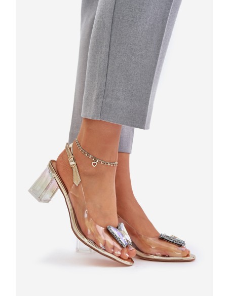 Transparent Sandals With Butterfly On Heel D&A MR42-326 Golden