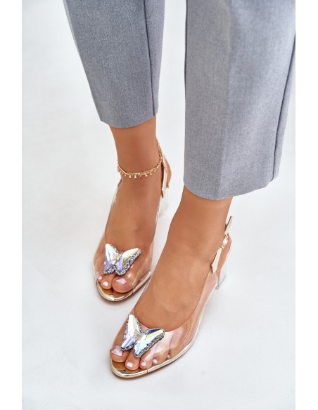 Transparent Sandals With Butterfly On Heel D&A MR42-326 Golden
