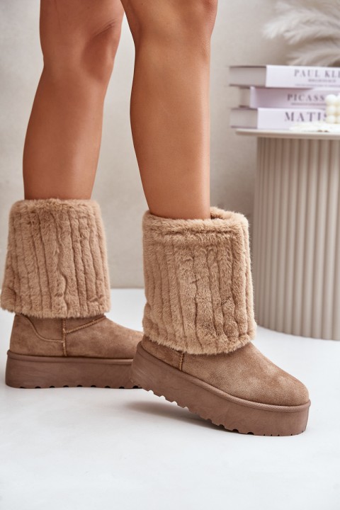 Platform Snow Boots With Rolled Shaft Beige Lisonea