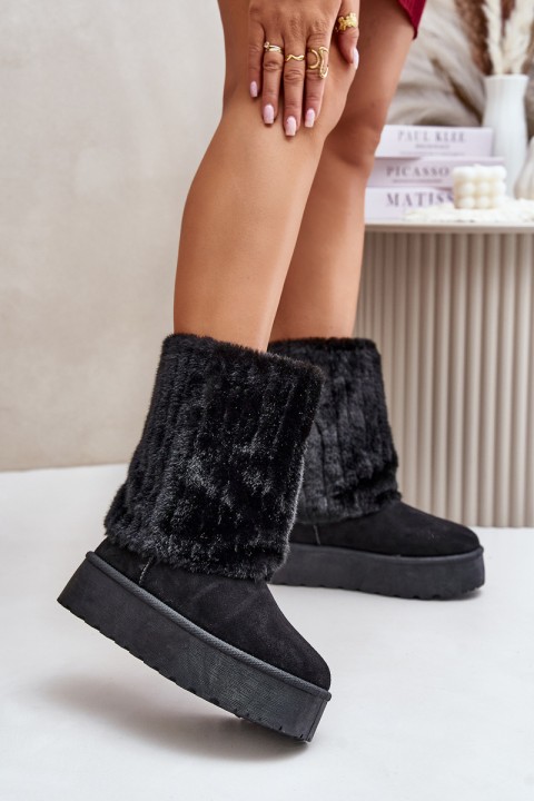 Platform Snow Boots With Rolled Shaft Black Lisonea