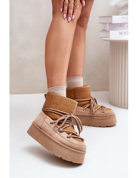 Snow Boots With Lacing On Platform Brown Mavora