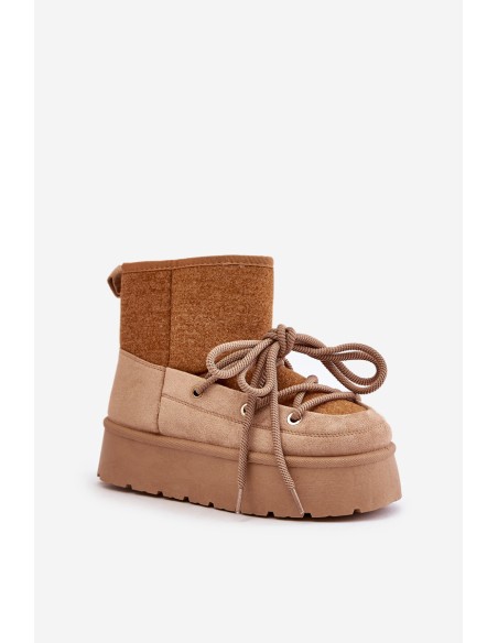 Snow Boots With Lacing On Platform Brown Mavora
