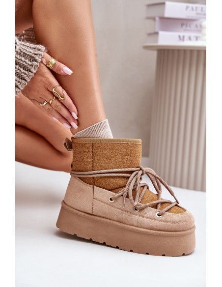 Snow Boots With Lacing On Platform Brown Mavora