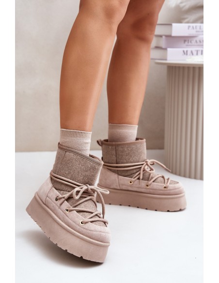 Snow Boots With Lacing On Platform Beige Mavora