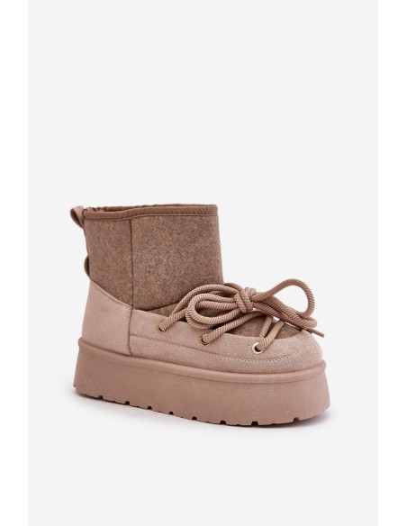 Snow Boots With Lacing On Platform Beige Mavora