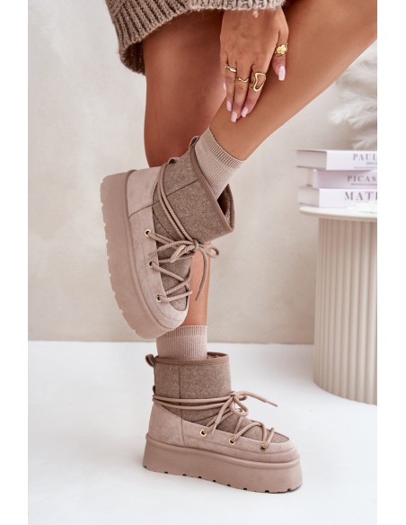 Snow Boots With Lacing On Platform Beige Mavora