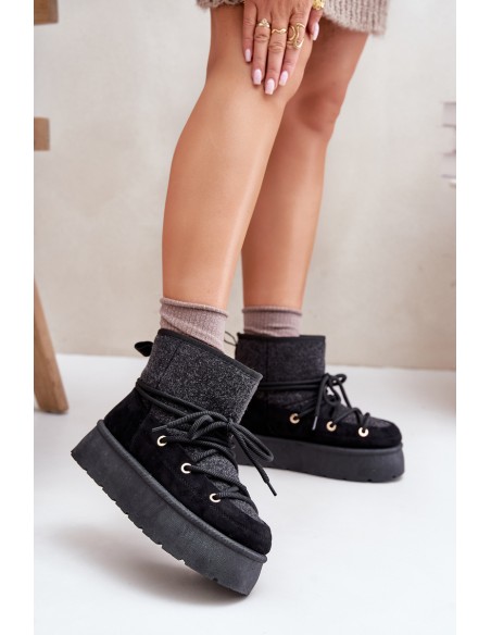 Snow Boots With Lacing On Platform Black Mavora