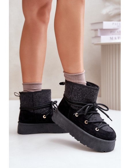 Snow Boots With Lacing On Platform Black Mavora