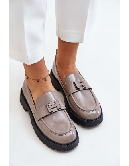 Women's Lacquered Moccasins Vinceza 62187 Grey