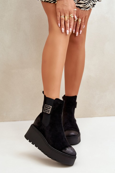Warm Ankle Boots Women On Wedge And Platform Made Of Eco Suede Black Vinceza 58339