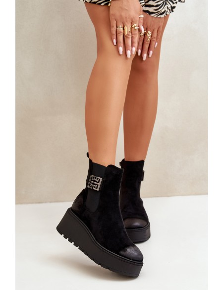 Warm Ankle Boots Women On Wedge And Platform Made Of Eco Suede Black Vinceza 58339