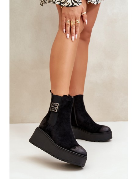 Šilti moteriški batai, pagaminti iš ekologiškos zomšos juodos Vinceza 58339