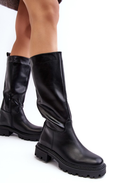 Mid-calf boots with flat heel black Eamantha