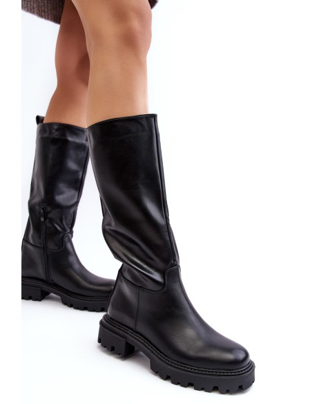Mid-calf boots with flat heel black Eamantha