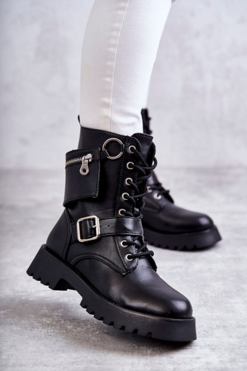 Leather Boots On Flat Heels Black Marlis 2