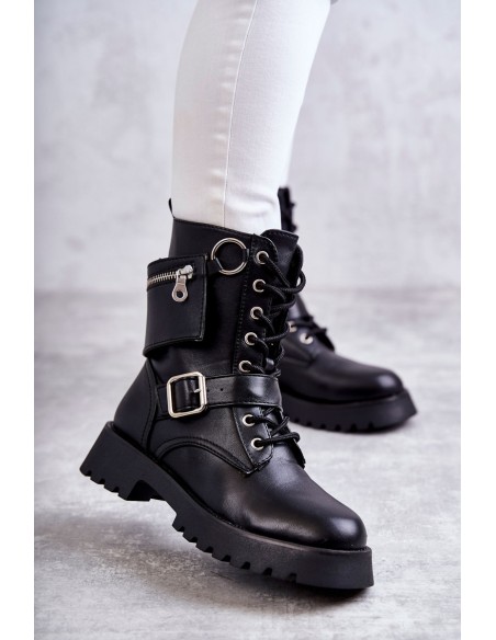 Leather Boots On Flat Heels Black Marlis