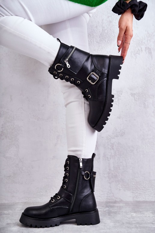 Leather Boots On Flat Heels Black Marlis