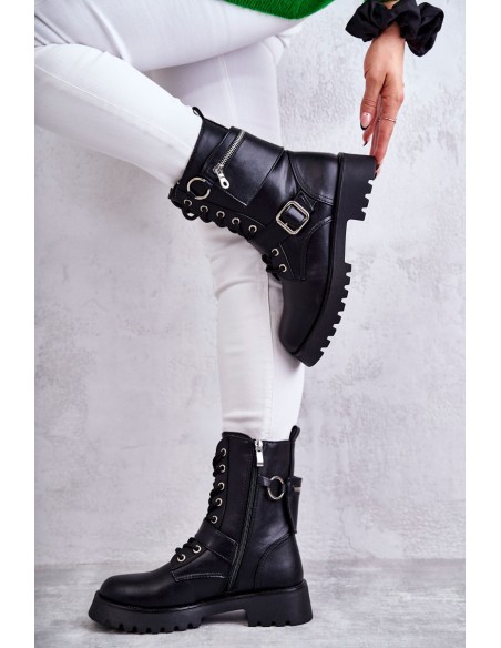 Leather Boots On Flat Heels Black Marlis