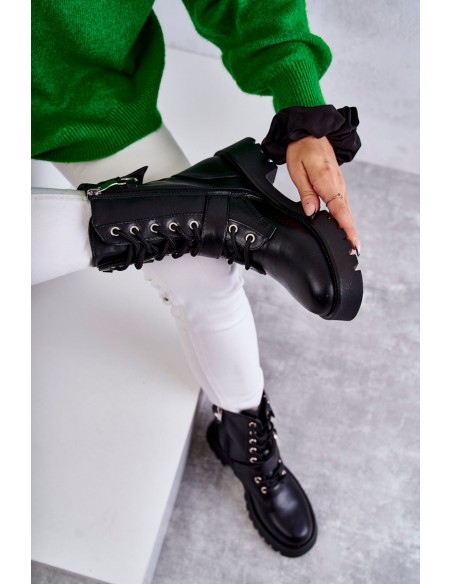 Leather Boots On Flat Heels Black Marlis