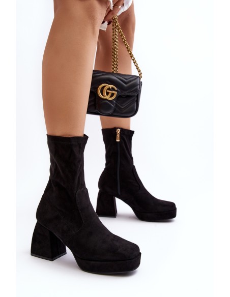 Women's ankle boots with chunky heel and platform black Adelles