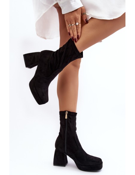 Women's ankle boots with chunky heel and platform black Adelles