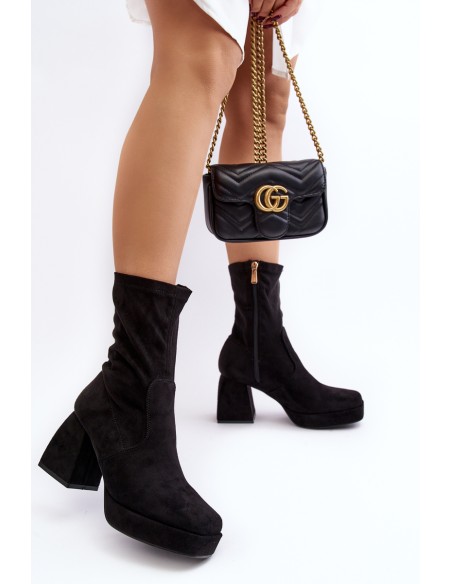 Women's ankle boots with chunky heel and platform black Adelles