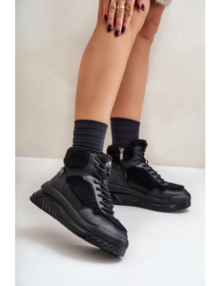 Ladies Platform Sneakers With Sheepskin Lee Cooper LCJ-24-47-3145 Black