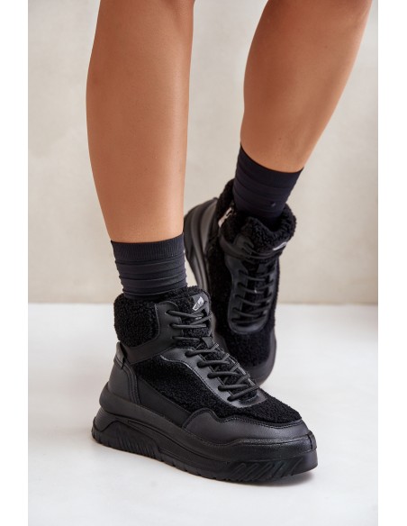Ladies Platform Sneakers With Sheepskin Lee Cooper LCJ-24-47-3145 Black
