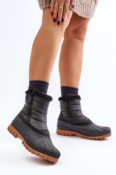 Moteriški izoliuoti sniego batai su kailiu ant užtrauktuko Lee Cooper LCJ-24-44-2866 juodi