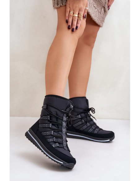 Women's Lace-up Snow Boots Progress PROGJ-22-134 Black