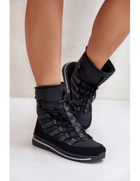 Women's Lace-up Snow Boots Progress PROGJ-22-134 Black