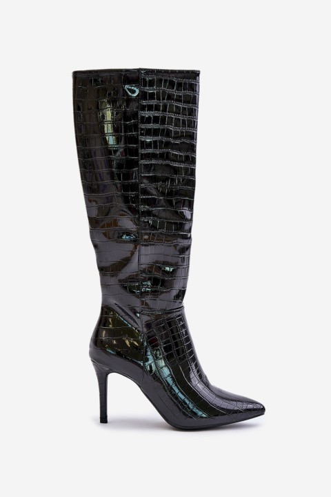 Stiletto Boots With Embossing Black Reanwenna