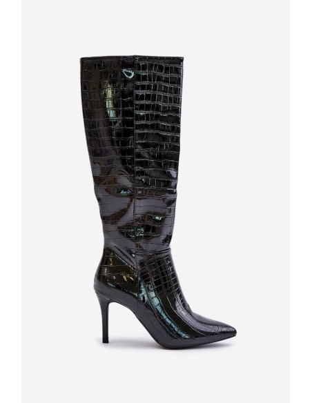 Stiletto Boots With Embossing Black Reanwenna